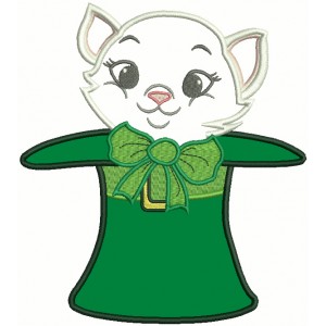 Cat Inside Big Hat St. Patrick's Day Applique Machine Embroidery Design Digitized Pattern